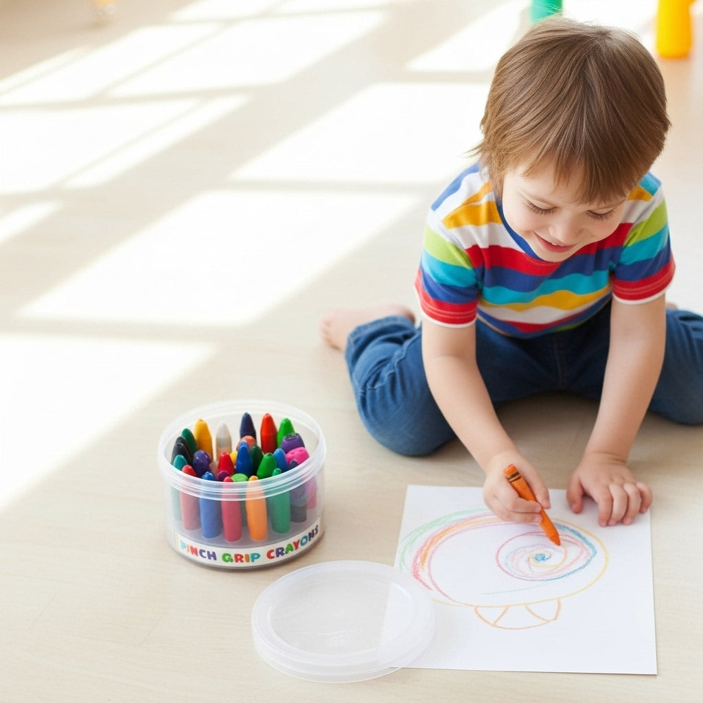 DOZY Fine Pinch Grip Crayons Colours – 24 Vibrant Colours | Round Storage Box | Pack of 2