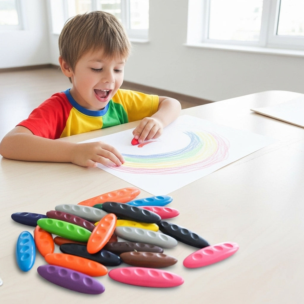 DOZY Fine Pinch Grip Crayons Colours – 24 Vibrant Colours | Round Storage Box | Pack of 2