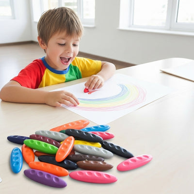 DOZY Fine Pinch Grip Crayons Colours – 24 Vibrant Colours | Round Storage Box | Pack of 2