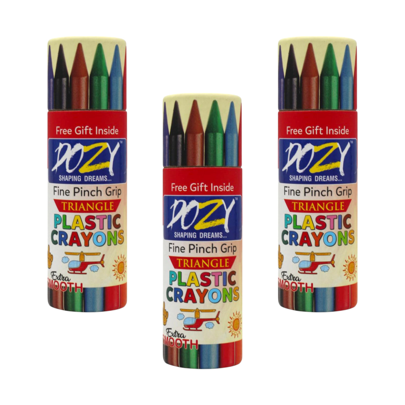 DOZY Triangle Plastic Crayons Colours – 12 Vibrant Colours | Pack of 3