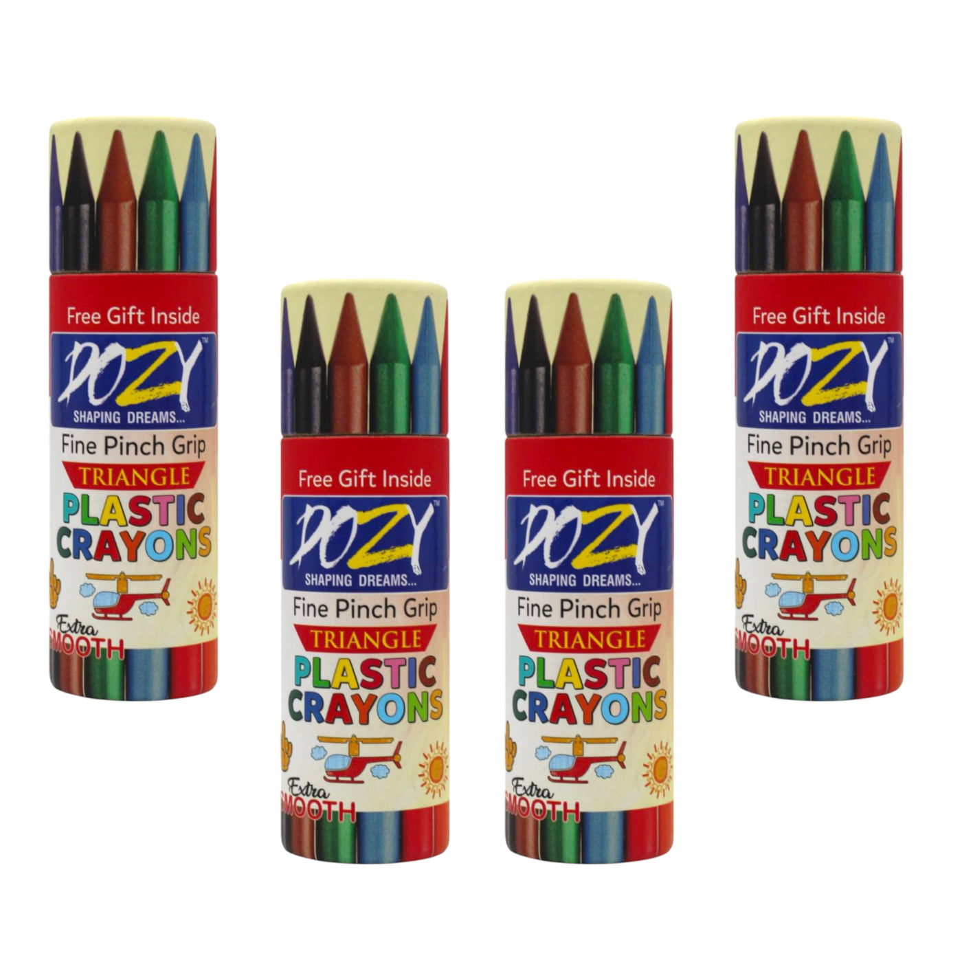 DOZY Triangle Plastic Crayons Colours – 12 Vibrant Colours | Pack of 4
