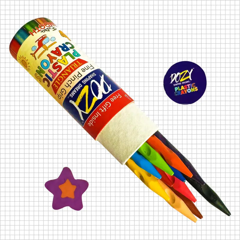 DOZY Triangle Plastic Crayons Colours – 12 Vibrant Colours