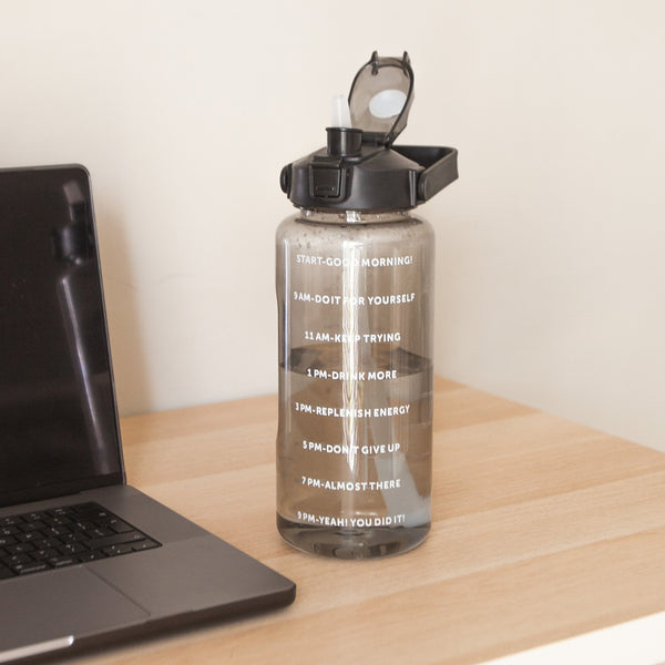 LAZYwindow 2 Litre Motivational Transparent Plastic Water Bottle – 3 Set | Carry Handle (Black)