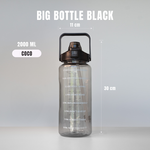 LAZYwindow 2 Litre Motivational Transparent Plastic Water Bottle – 3 Set | Carry Handle (Black)