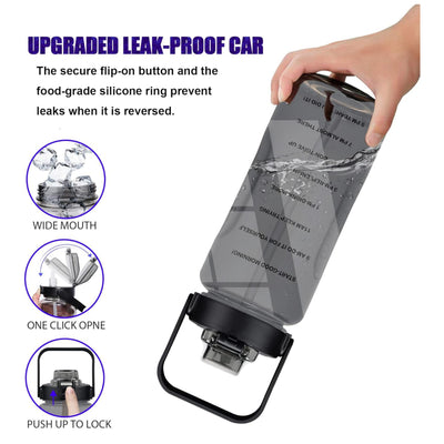 LAZYwindow 2 Litre Motivational Transparent Plastic Water Bottle – 3 Set | Carry Handle (Black)