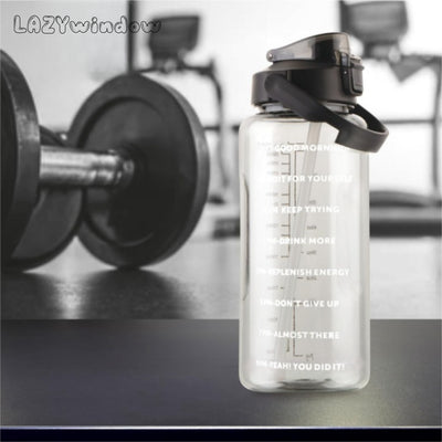LAZYwindow 2 Litre Motivational Transparent Plastic Water Bottle – 3 Set | Carry Handle (Black)