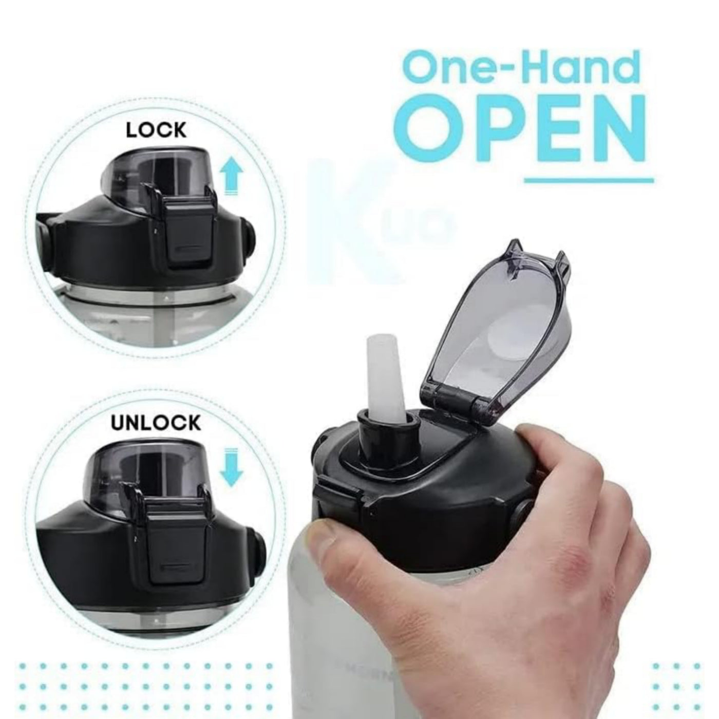 LAZYwindow 2 Litre Motivational Transparent Plastic Water Bottle – 3 Set | Carry Handle (Black)