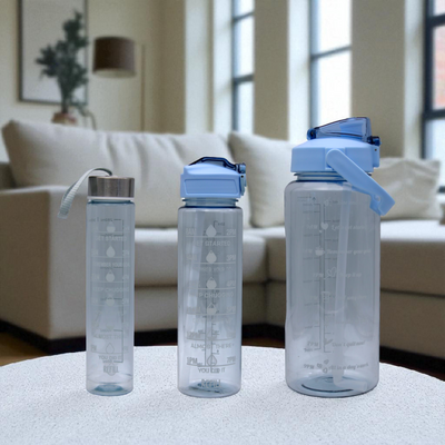 LAZYwindow 2 Litre Motivational Transparent Plastic Water Bottle – 3 Set | Carry Handle (Black)