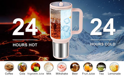 LAZYwindow Insulated Stainless Steel Tumbler 1200ml | Hot & Cold Thermos Cup with Straw & Spill-Proof Lid (Pink)