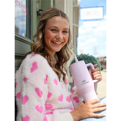 LAZYwindow Insulated Stainless Steel Tumbler 1200ml | Hot & Cold Thermos Cup with Straw & Spill-Proof Lid (Pink)