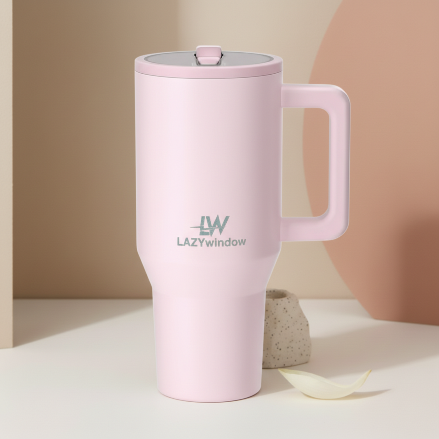 LAZYwindow Insulated Stainless Steel Tumbler 1200ml | Hot & Cold Thermos Cup with Straw & Spill-Proof Lid (Pink)
