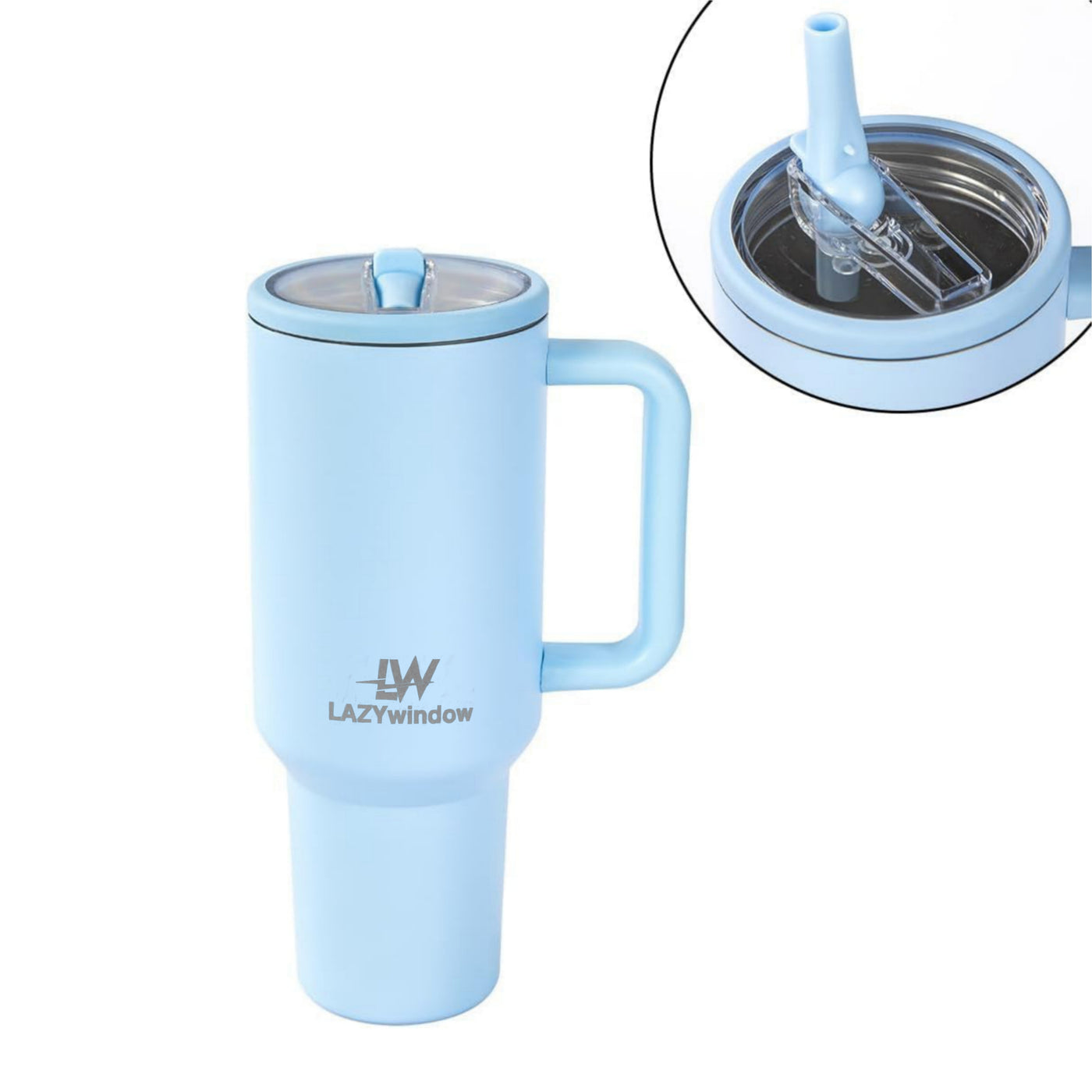 LAZYwindow Insulated Stainless Steel Tumbler 1200ml | Hot & Cold Thermos Cup with Straw & Spill-Proof Lid (Pink)