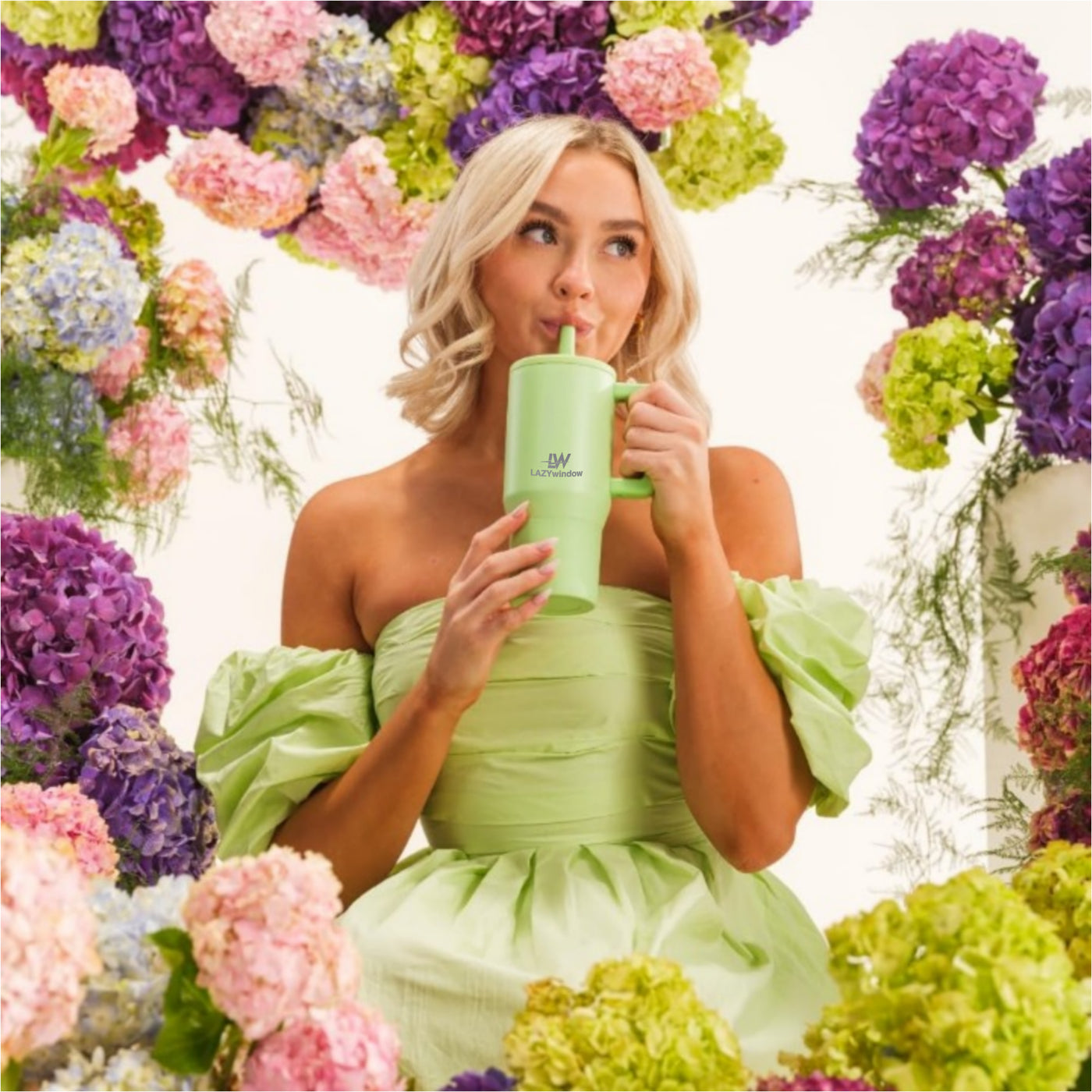 LAZYwindow Insulated Stainless Steel Tumbler 1200ml | Hot & Cold Thermos Cup with Straw & Spill-Proof Lid (Pink)