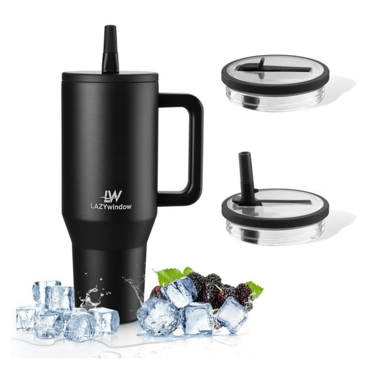 LAZYwindow Insulated Stainless Steel Tumbler 1200ml | Hot & Cold Thermos Cup with Straw & Spill-Proof Lid (Pink)