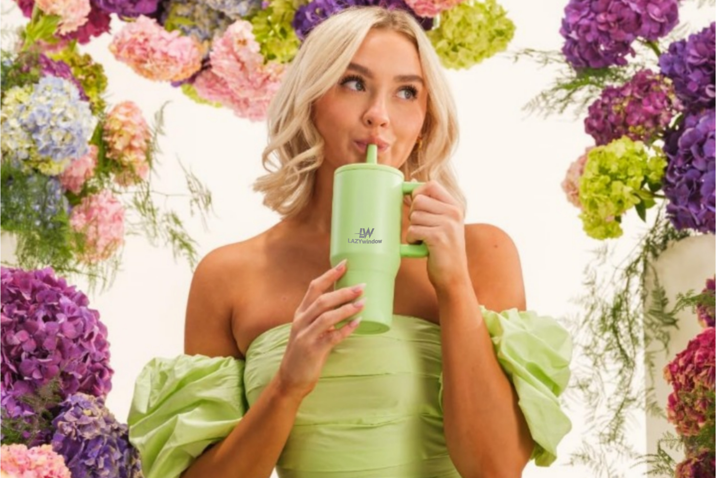 LAZYwindow Insulated Stainless Steel Tumbler 1200ml | Hot & Cold Thermos Cup with Straw & Spill-Proof Lid (Pink)