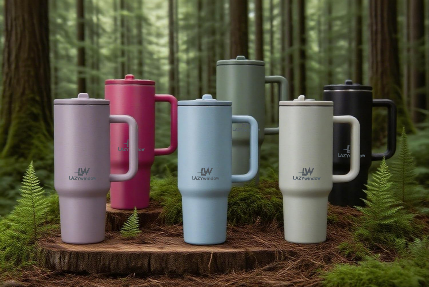 LAZYwindow Insulated Stainless Steel Tumbler 1200ml | Hot & Cold Thermos Cup with Straw & Spill-Proof Lid (Pink)